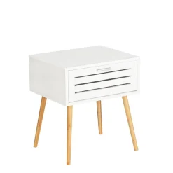 Table de chevet Finja avec 1 tiroir en Bambou et MDF - Blanc et bois