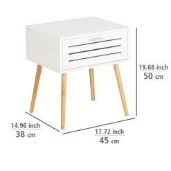 Table de chevet Finja avec 1 tiroir en Bambou et MDF - Blanc et bois
