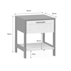 Table de chevet noir et cannage 40 x 40 x 48cm - Bianca - 1 tiroir. 1 étagère