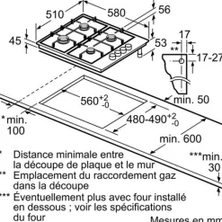 Table de cuison gaz 60cm 4 feux blanc - pbp6b2b80