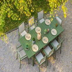 Table de jardin extensible - 8/10 places - Aluminium - Kaki - SANTORIN