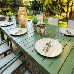 Table de jardin extensible - 8/10 places - Aluminium - Kaki - SANTORIN