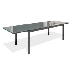 Table de jardin rectangulaire - 10/12 places - Aluminium et plateau en verre - Anthracite - TOLEDE