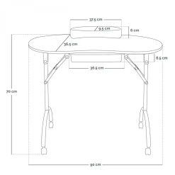 Table de manucure professionnelle pliante avec tiroir, roulettes et housse de transport - Noir