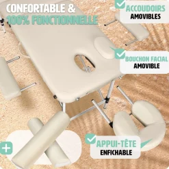 Table de massage 3 zones avec rembourrage de 5cm et châssis en aluminium et rouleaux