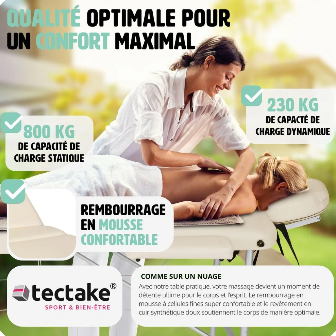 Table de massage 2 zones avec rouleaux de massage
