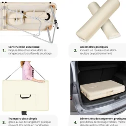 Table de massage 2 zones avec rouleaux de massage