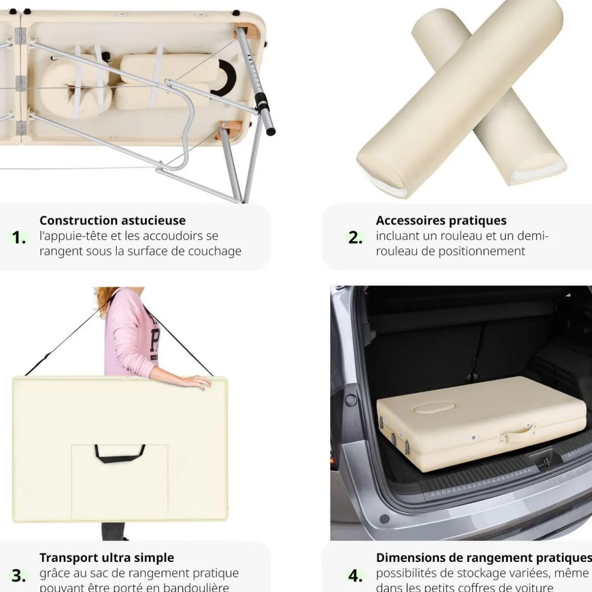 Table de massage 2 zones avec rouleaux de massage