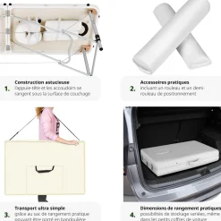 Table de massage 2 zones avec rouleaux de massage