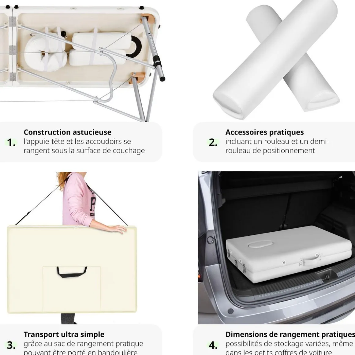 Table de massage 2 zones avec rouleaux de massage