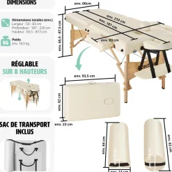 Table de massage Pliante 2 Zones 7,5 cm d'épaisseur