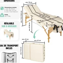 Table de massage pliante 3 Zones - 10 cm d'épaisseur + housse