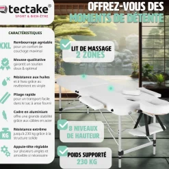 Table de massage Pliante 2 Zones Aluminium Portable + Housse
