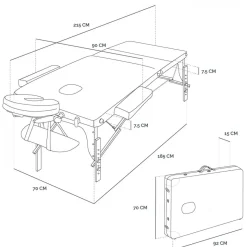 Table de massage pliante 3 zones en bois foncé avec panneau Reiki + Accessoires et housse de transport - Noir