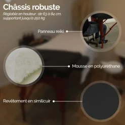 Table de massage pliante 3 zones en bois foncé avec panneau Reiki + Accessoires et housse de transport - Noir