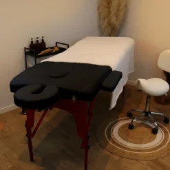 Table de massage pliante 3 zones en bois foncé avec panneau Reiki + Accessoires et housse de transport - Noir