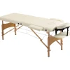 Table de massage pliante lit table de beauté 2 zones portable sac de tranport inclus hauteur réglable dim. 182L x 60l x 61-87H cm bois massif revêtement synthétique crème
