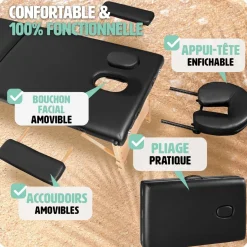 Table de massage pliante 3 Zones Bois, cosmétique, portable