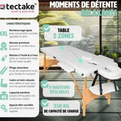 Table de massage pliante 2 Zones Bois, cosmétique, portable