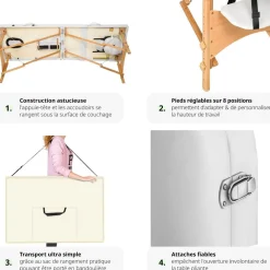 Table de massage pliante 2 Zones Bois, cosmétique, portable