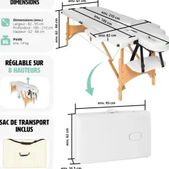 Table de massage pliante 2 Zones Bois, cosmétique, portable