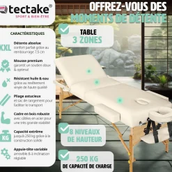 Table de massage Somwang 3 zones avec rembourrage de 7,5cm et châssis en bois