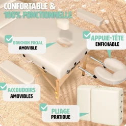 Table de massage Somwang 3 zones avec rembourrage de 7,5cm et châssis en bois