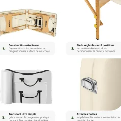 Table de massage Somwang 3 zones avec rembourrage de 7,5cm et châssis en bois