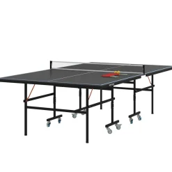 Table de ping pong tennis de table pliable 8 roues - filet, 2 raquettes, 3 balles inclus - noir gris