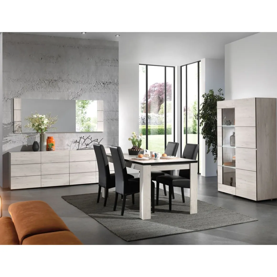 Table de séjour L160cm + buffet 4 portes ALBA