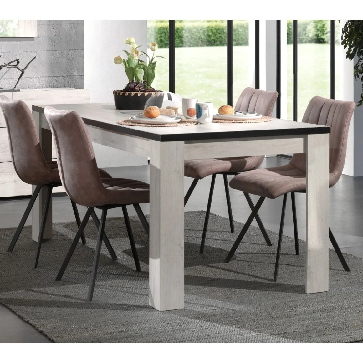 Table de séjour L160cm + buffet 4 portes ALBA