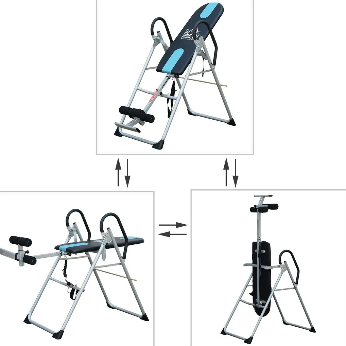 Table d'inversion de musculation pliable ceinture de sécurité réglable acier coloris argent noir