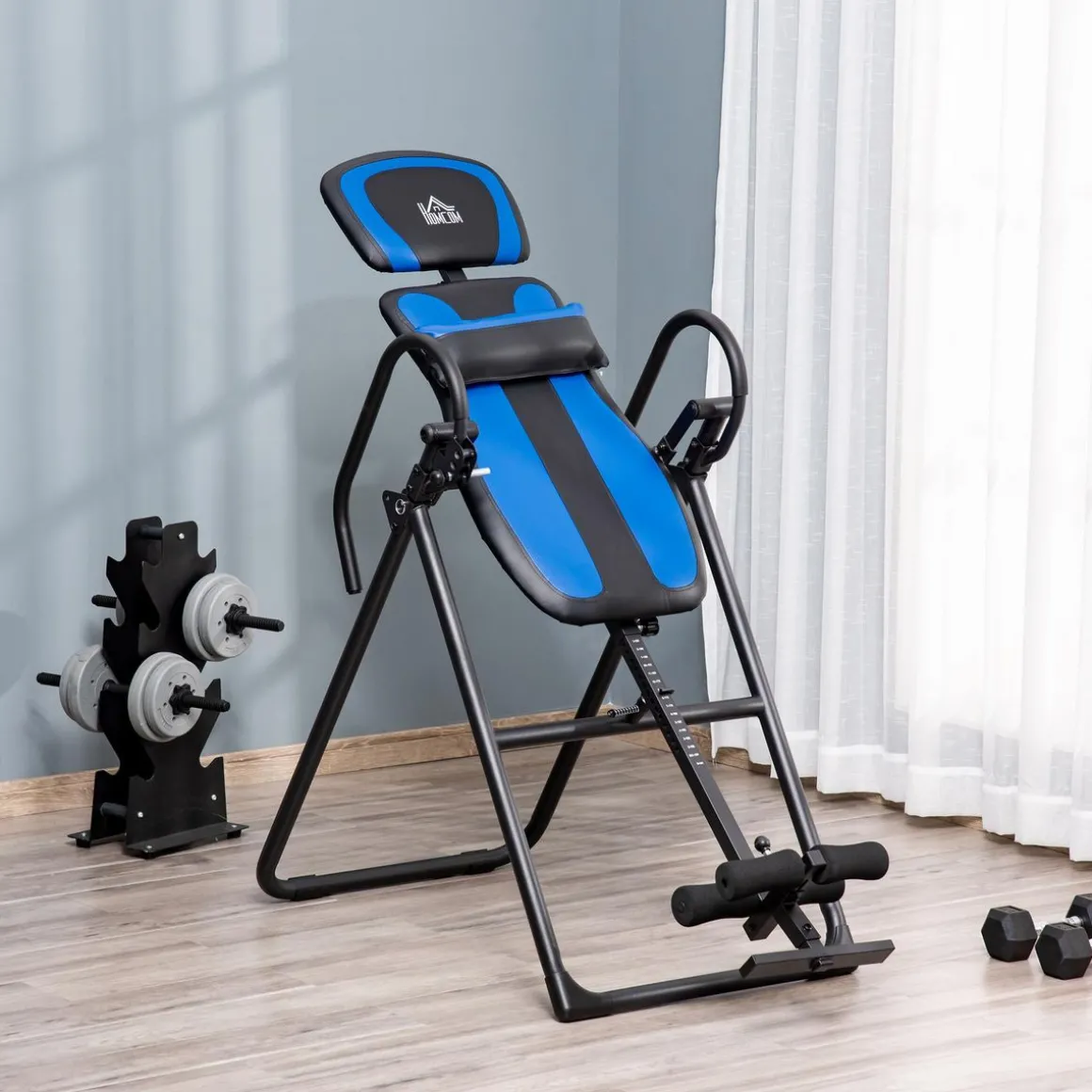 Table d'inversion pliable réglable antidérapante charge max. 110 Kg acier synthétique bleu noir