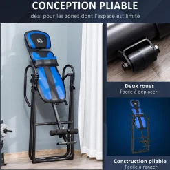 Table d'inversion pliable réglable antidérapante charge max. 110 Kg acier synthétique bleu noir