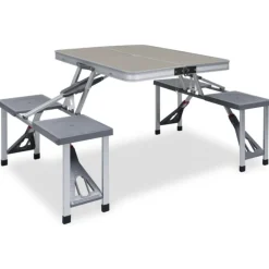 Table pliable de camping avec 4 sièges Acier Aluminium