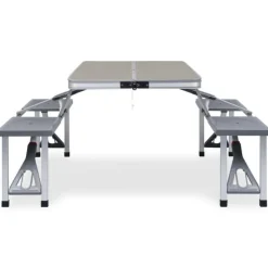 Table pliable de camping avec 4 sièges Acier Aluminium
