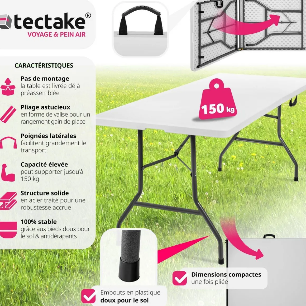 Table pliante 183 x 76 x 74 cm