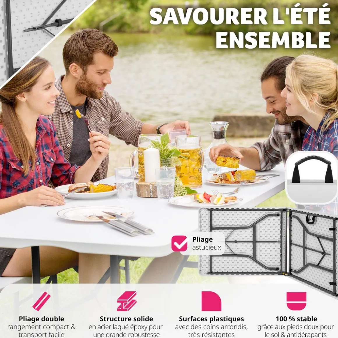 Table pliante 183 x 76 x 74 cm