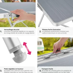 Table pliante Jumbo en aluminium avec poignée de transport 180x70x70,5cm