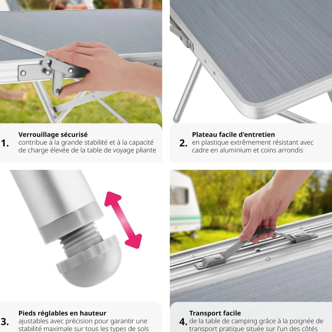 Table pliante Jumbo en aluminium avec poignée de transport 180x70x70,5cm