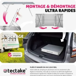 Table pliante Jumbo en aluminium avec poignée de transport 180x70x70,5cm