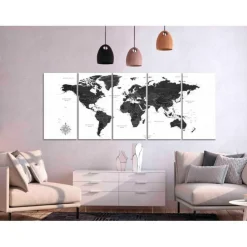 Tableau 5 Panneaux Black & White Map Narrow