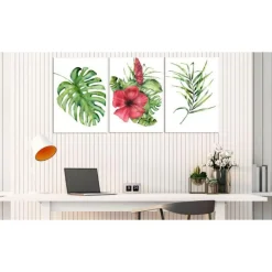 Tableau Imprimé Red Hibiscus 3 Panneaux 60x120cm