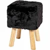 Tabouret Carré Imitation Fourrure Josie 45cm Noir