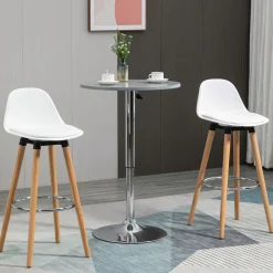 Tabourets de bar style scandinave - lot de 2 tabourets de bar avec repose-pieds - piètement bois de hêtre assise PU blanc