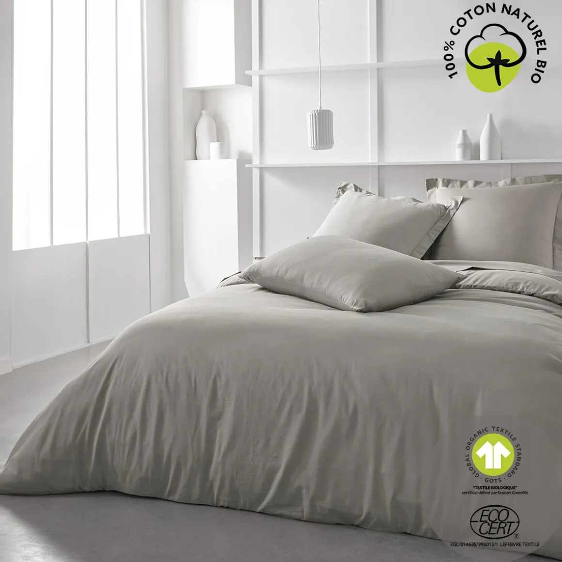 Taie d'oreiller unie en Coton 57 fils ORGANIC