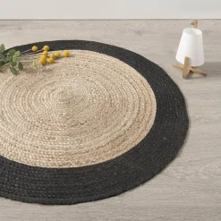 Tapis déco rond en jute bord coloré diamètre 120 cm