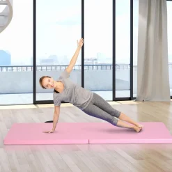 Tapis de gymnastique yoga pilates fitness pliable portable grand confort 180L x 60l x 5H cm revêtement synthétique rose