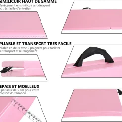 Tapis de gymnastique yoga pilates fitness pliable portable grand confort 180L x 60l x 5H cm revêtement synthétique rose