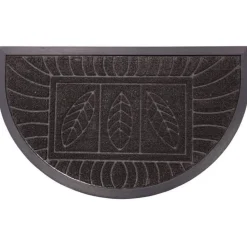 Tapis d'Entrée Demi-Lune Feuilles 45x75cm Noir